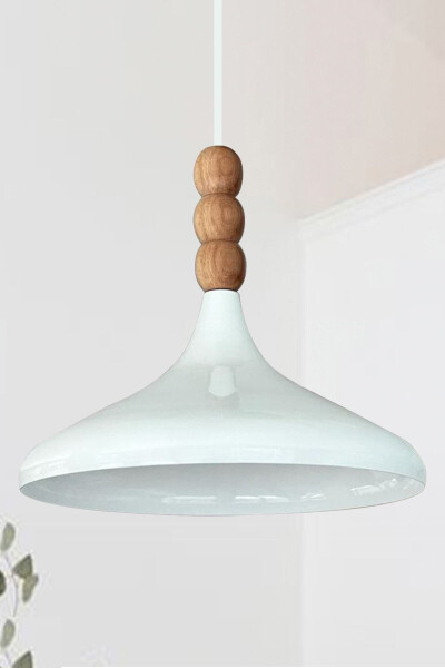 White Inside White Champion Wooden Beaded Single Pendant Chandelier Living Room Kitchen Boutique Lamp - 16