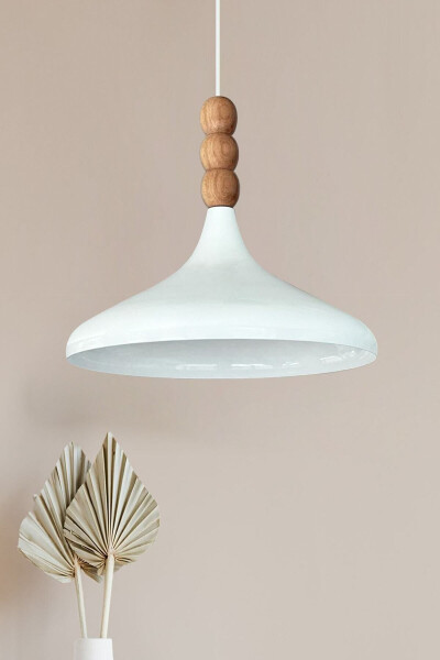 White Inside White Champion Wooden Beaded Single Pendant Chandelier Living Room Kitchen Boutique Lamp - 19