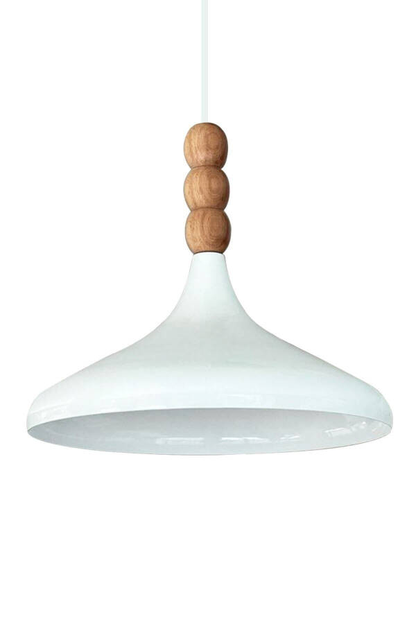 White Inside White Champion Wooden Beaded Single Pendant Chandelier Living Room Kitchen Boutique Lamp - 20