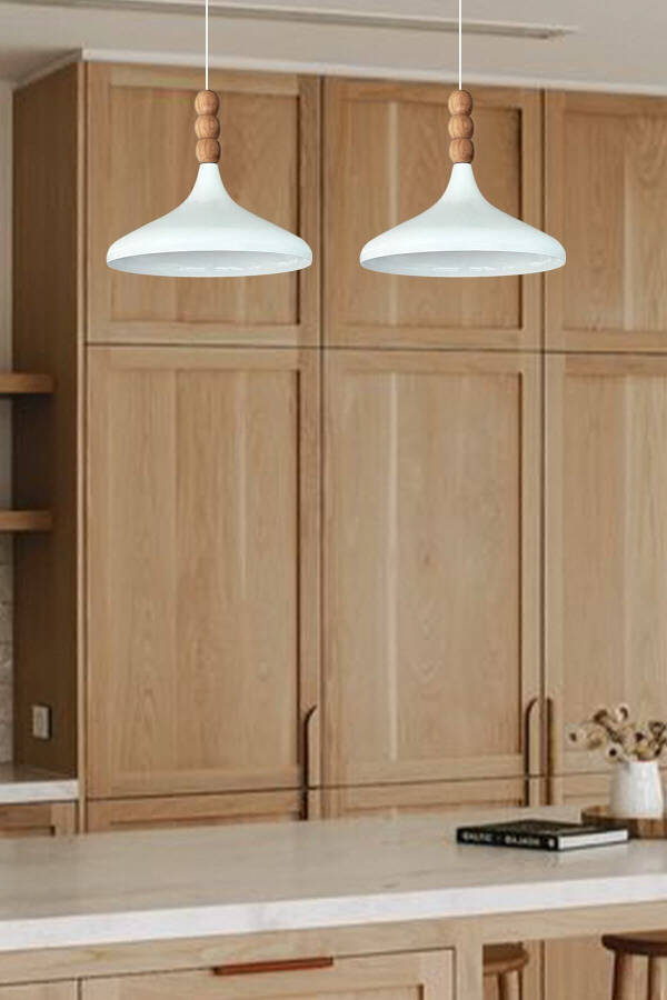 White Inside White Champion Wooden Beaded Single Pendant Chandelier Living Room Kitchen Boutique Lamp - 7