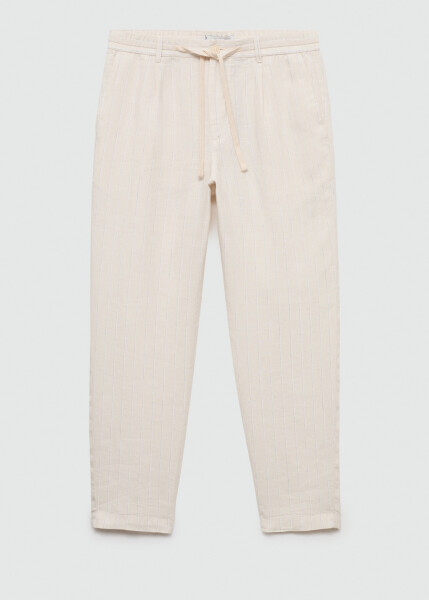 White linen pants with stripes and pleats. - 2