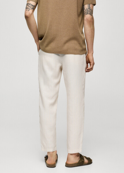 White linen pants with stripes and pleats. - 3