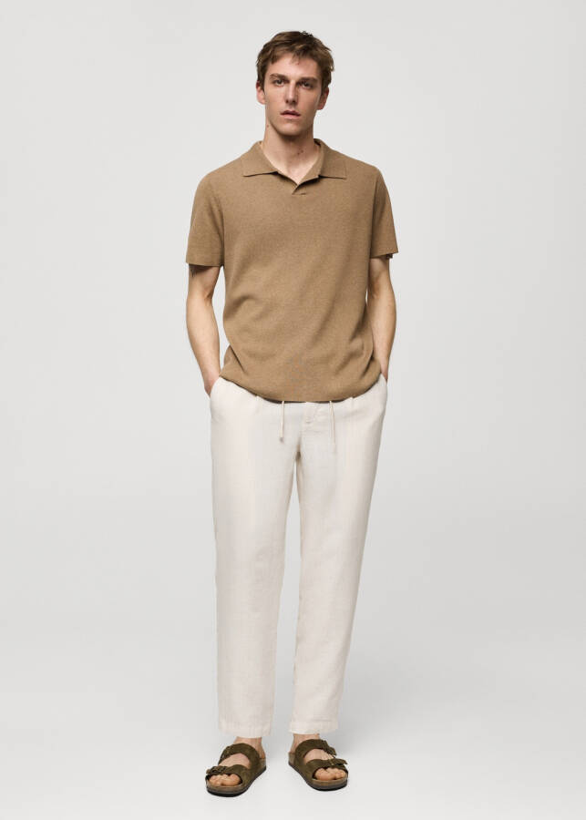 White linen pants with stripes and pleats. - 5