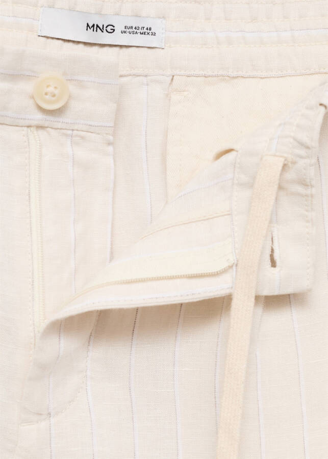 White linen pants with stripes and pleats. - 6