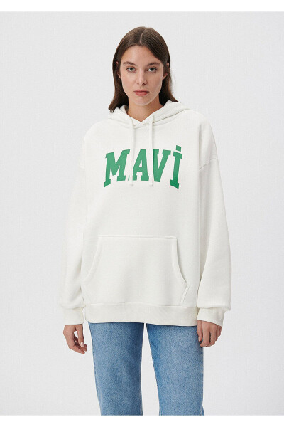 White Logo Printed Hooded Sweatshirt Oversize/Wide Cut 1600361-70057 - 8