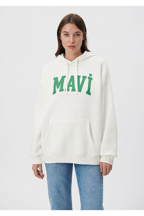 White Logo Printed Hooded Sweatshirt Oversize/Wide Cut 1600361-70057 - 8