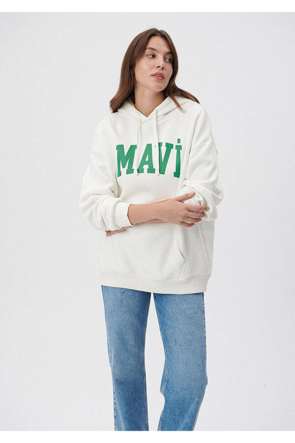 White Logo Printed Hooded Sweatshirt Oversize/Wide Cut 1600361-70057 - 1