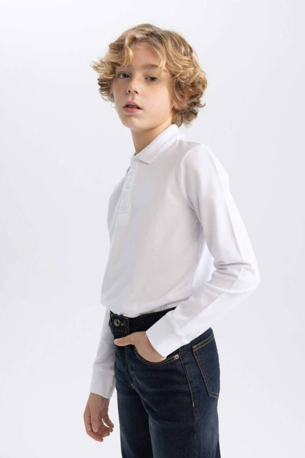 White Long Sleeve School Polo Shirt for Boys - 11