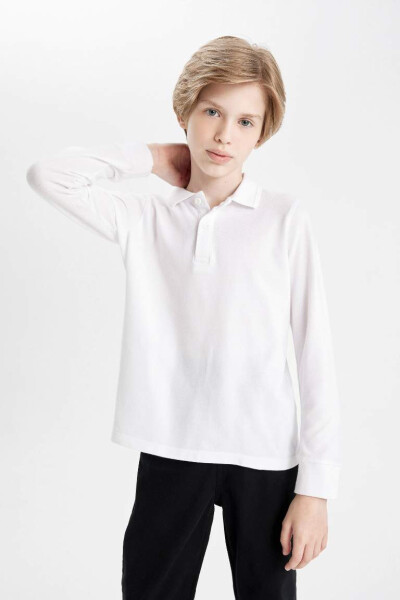 White Long Sleeve School Polo Shirt for Boys - 1