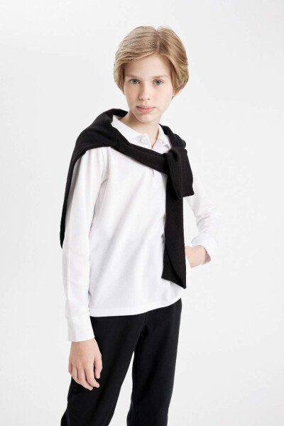 White Long Sleeve School Polo Shirt for Boys - 3