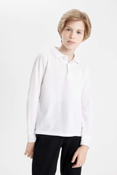 White Long Sleeve School Polo Shirt for Boys - 5