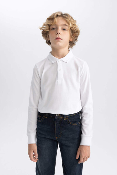 White Long Sleeve School Polo Shirt for Boys - 10