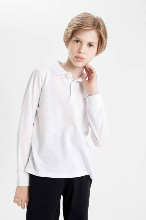 White Long Sleeve School Polo Shirt for Boys - 4