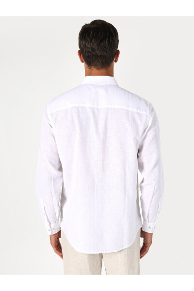 White, long-sleeved, regular fit men's shirt. - 2