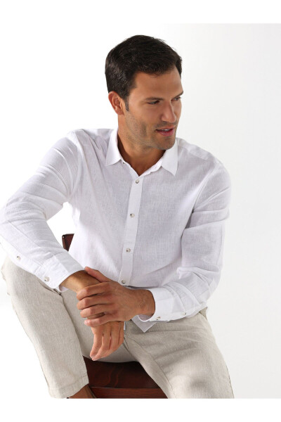 White, long-sleeved, regular fit men's shirt. - 3