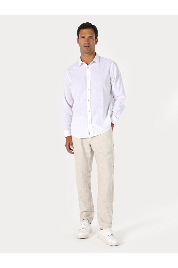 White, long-sleeved, regular fit men's shirt. - 4