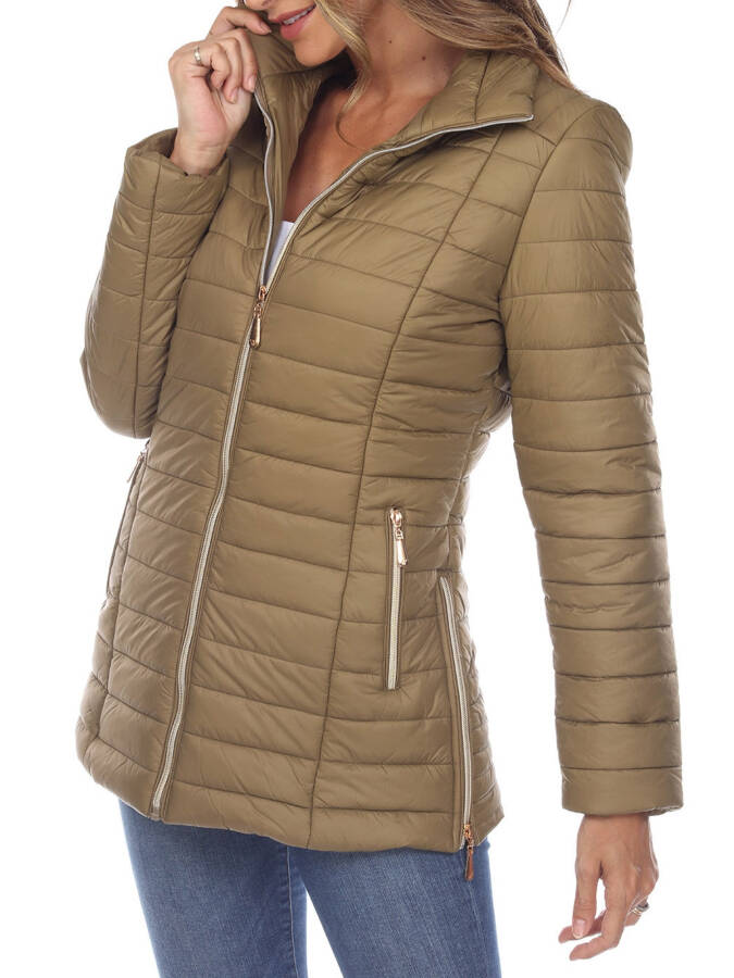 White Mark Women's Zip Up Puffer Coat - 10