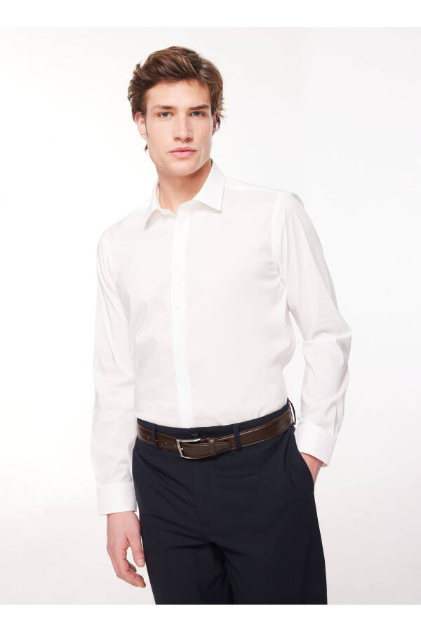 White Men's Slim Fit Plain Classic Collar Long Sleeve Shirt - 103119 - 12