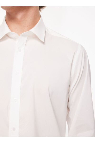 White Men's Slim Fit Plain Classic Collar Long Sleeve Shirt - 103119 - 14