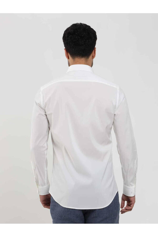 White Men's Slim Fit Plain Classic Collar Long Sleeve Shirt - 103119 - 4