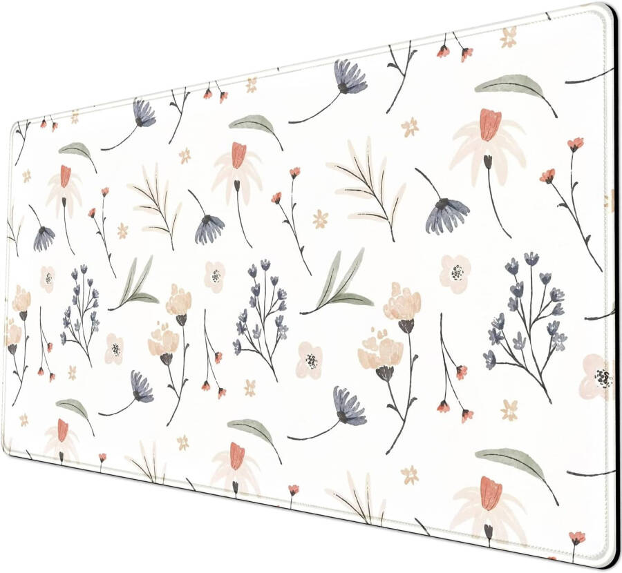 White Mouse Pads Extra Large Desk Pad, Cute Flowers Desk Pad Large Computer Mouse Pad Boho Aesthetic Office Supplies White Mousepad XXL, Mousepad Desk Decor for Women Office 31.5x15.7 in Mat - 5