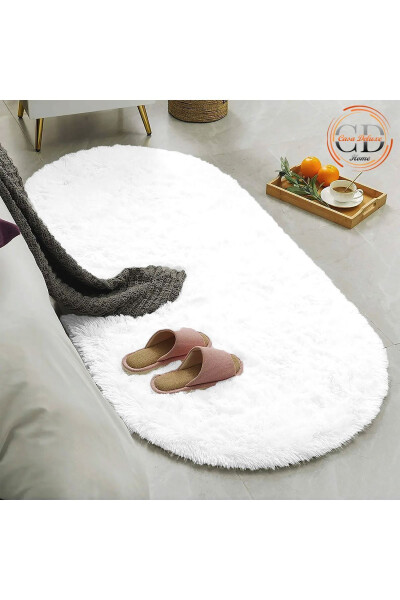 White Oval Shaggy Plush Soft Washable Non-Slip Dot Base Antibacterial Living Room Corridor Children Carpet - 2