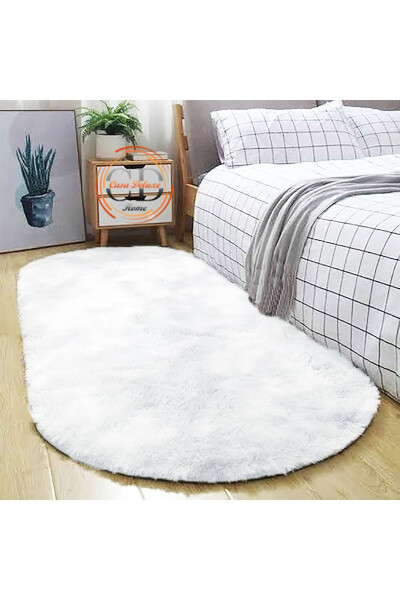 White Oval Shaggy Plush Soft Washable Non-Slip Dot Base Antibacterial Living Room Corridor Children Carpet - 3