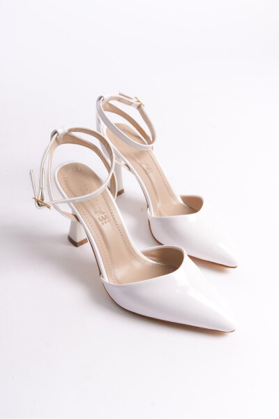 White Patent Leather Women's High Heel Shoes Pointed Toe Buckle Wedding Bridal Shoes - 11