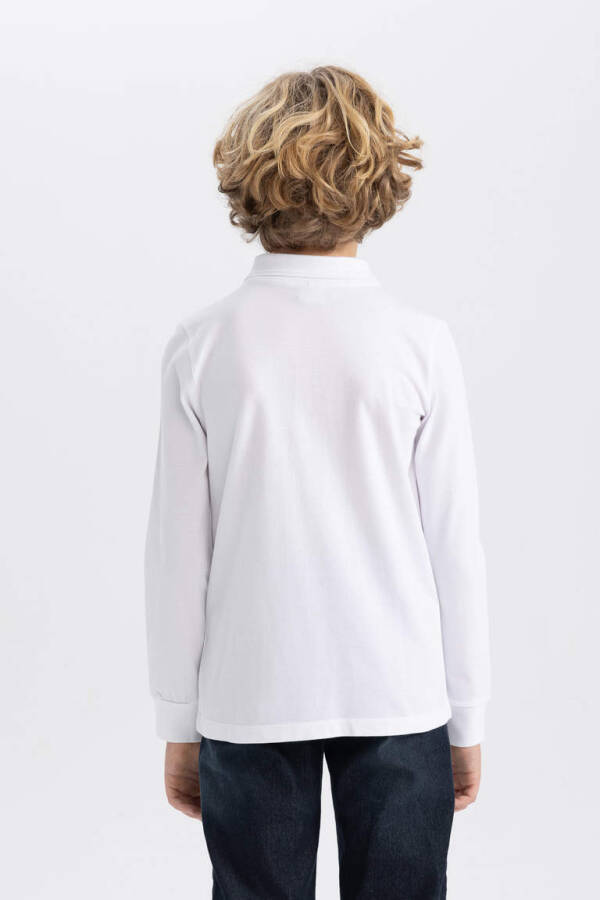 White Piqué Long Sleeve Polo School T-Shirt for Boys - 13