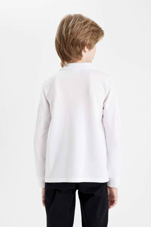 White Piqué Long Sleeve Polo School T-Shirt for Boys - 7