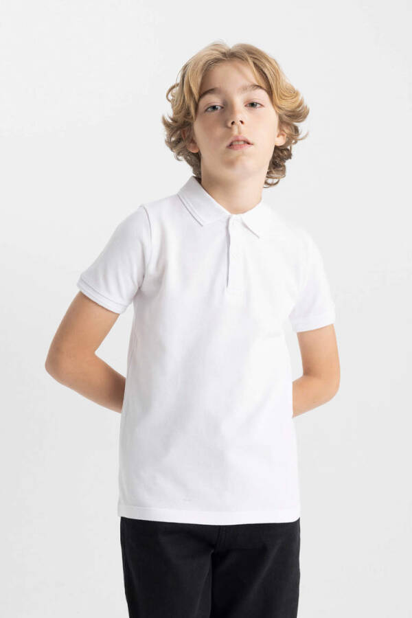 White Piqué Short Sleeve Polo School T-Shirt for Boys - 1