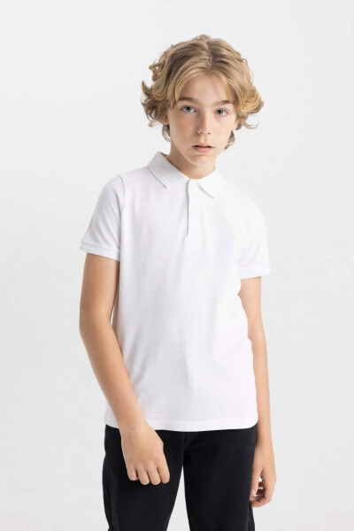 White Piqué Short Sleeve Polo School T-Shirt for Boys - 3