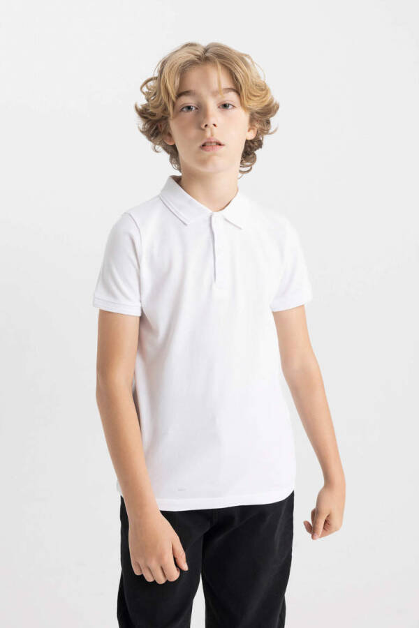 White Piqué Short Sleeve Polo School T-Shirt for Boys - 4