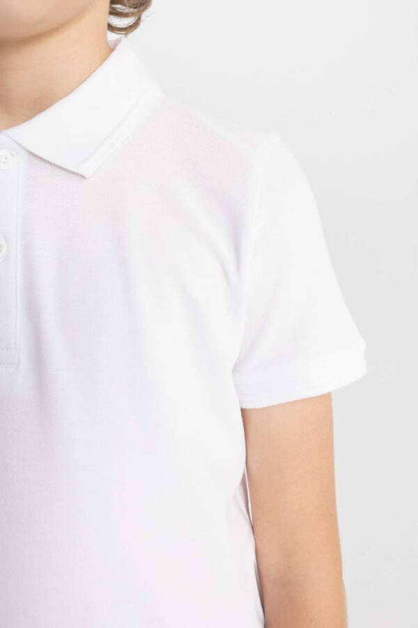 White Piqué Short Sleeve Polo School T-Shirt for Boys - 5