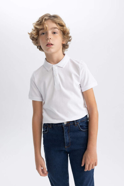 White Piqué Short Sleeve Polo School T-Shirt for Boys - 7