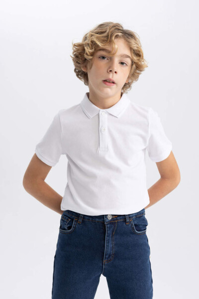 White Piqué Short Sleeve Polo School T-Shirt for Boys - 9