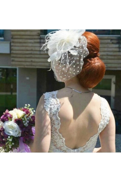 White Polka Dot Bridal Hat Veil - 76