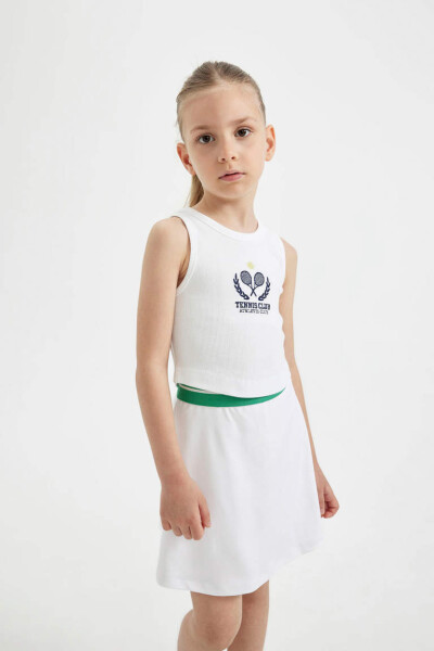 White Printed Tank Top for Girls - 3