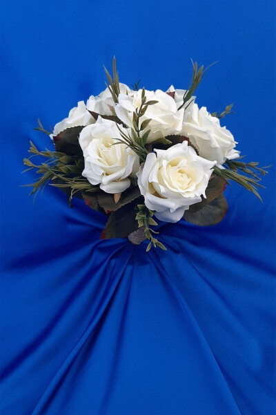 White Rose Bridal Bouquet with Green Leaves, Corsage, Bridal Hand Bouquet - 15