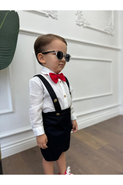 White Shirt and Black Overall (Red Bow Tie Included) Kids and Baby Clothing Gift Set - 1