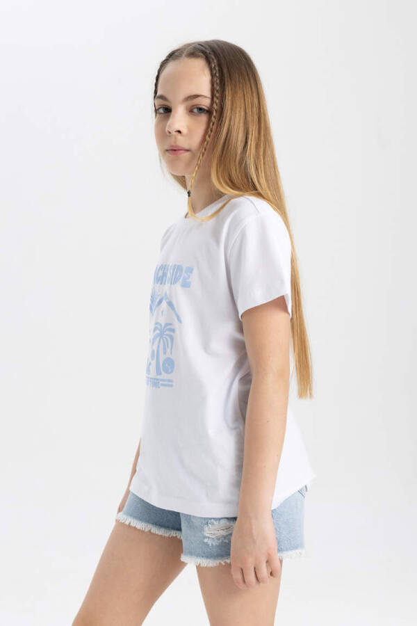 White Short-Sleeved Printed T-Shirt for Girls - 4