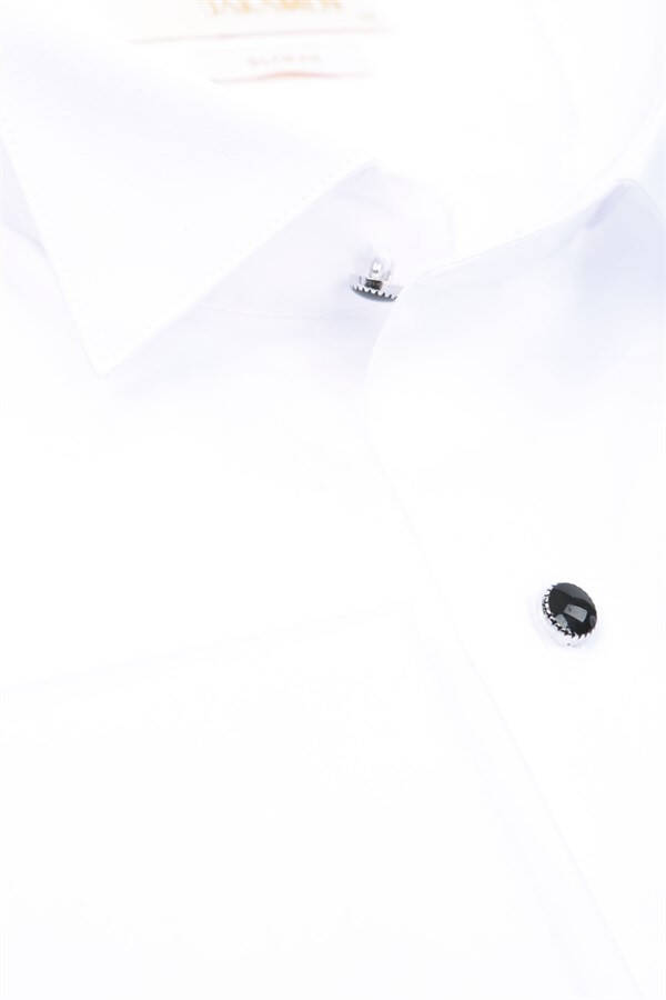 White Slim Fit Button-Down 100% Cotton Spread Collar Shirt - 2