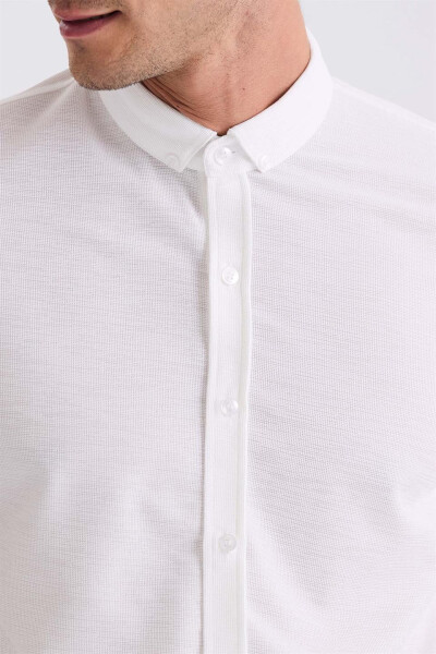 White Slim Fit Button-Up T-Shirt - 3