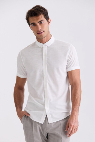 White Slim Fit Button-Up T-Shirt - 1