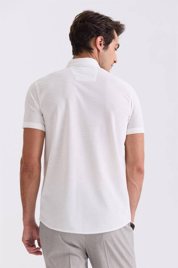 White Slim Fit Button-Up T-Shirt - 4