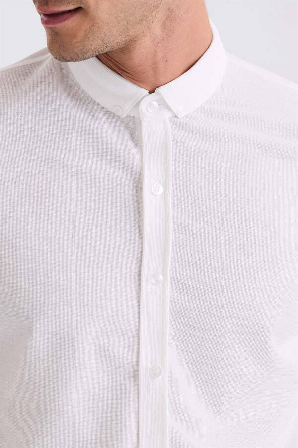 White Slim Fit Button-Up T-Shirt - 7