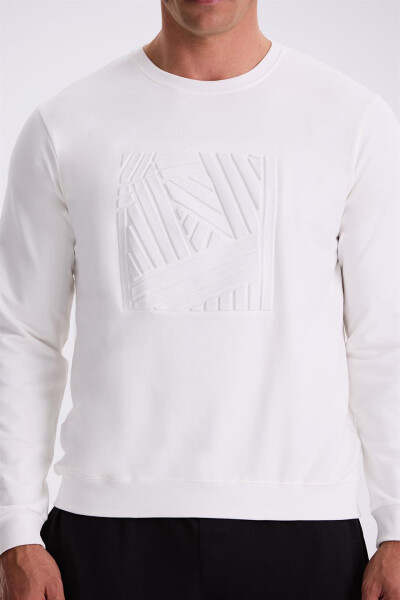 White Slim Fit Crew Neck Slim Fit Printed 100% Cotton Sweatshirt - 3