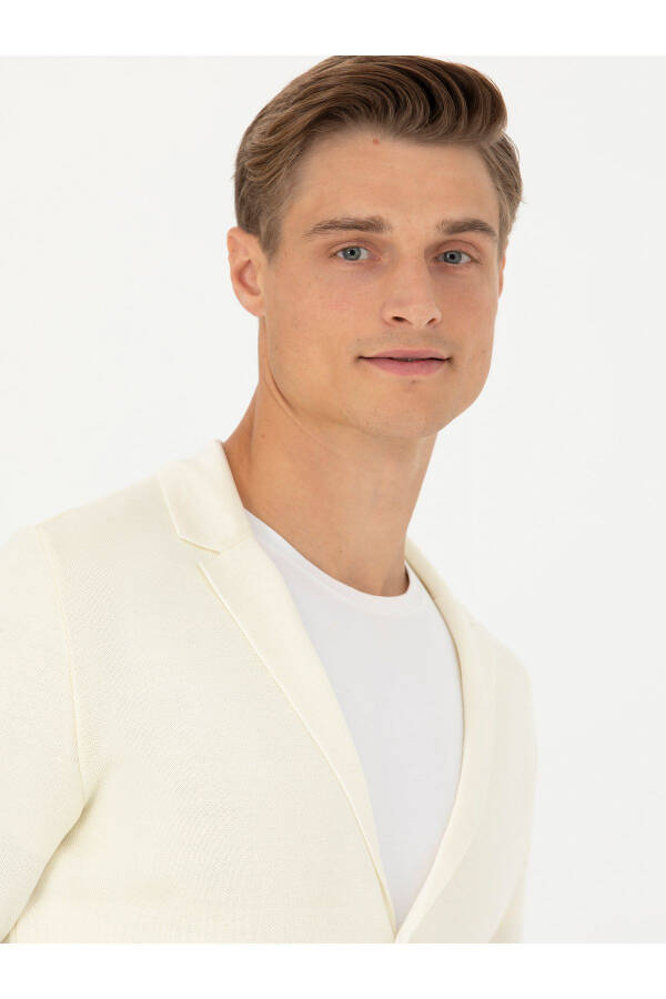 White Slim Fit V-Neck Knit Cardigan - 2