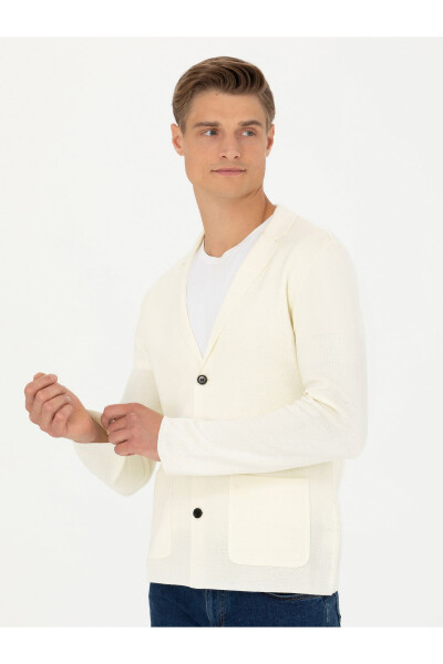 White Slim Fit V-Neck Knit Cardigan - 3