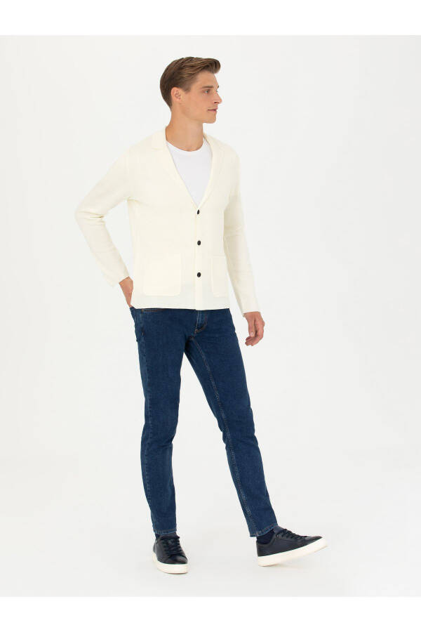 White Slim Fit V-Neck Knit Cardigan - 4